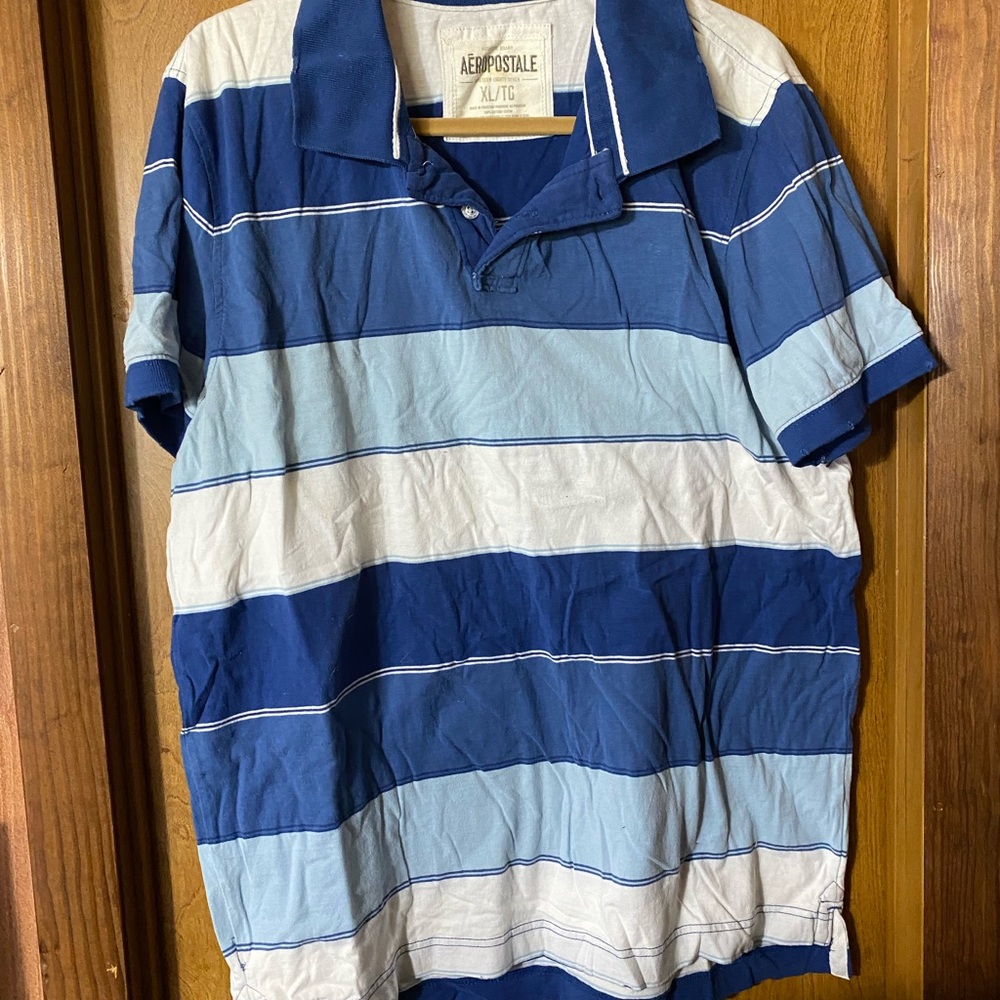 Aeropostale Men's Polo with Blue and White Stripes